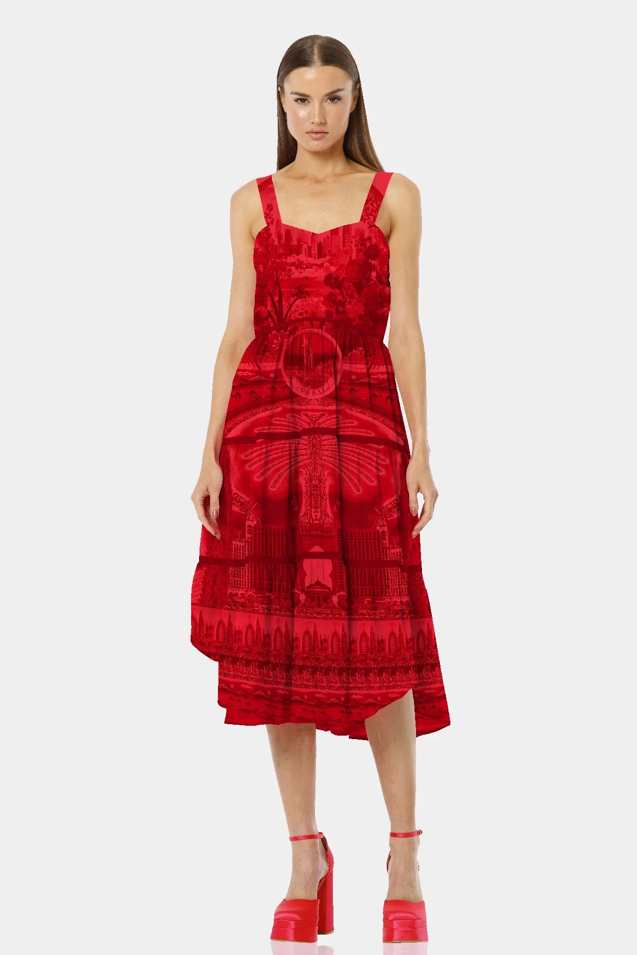 S Sleeveless Red Midi Dress
