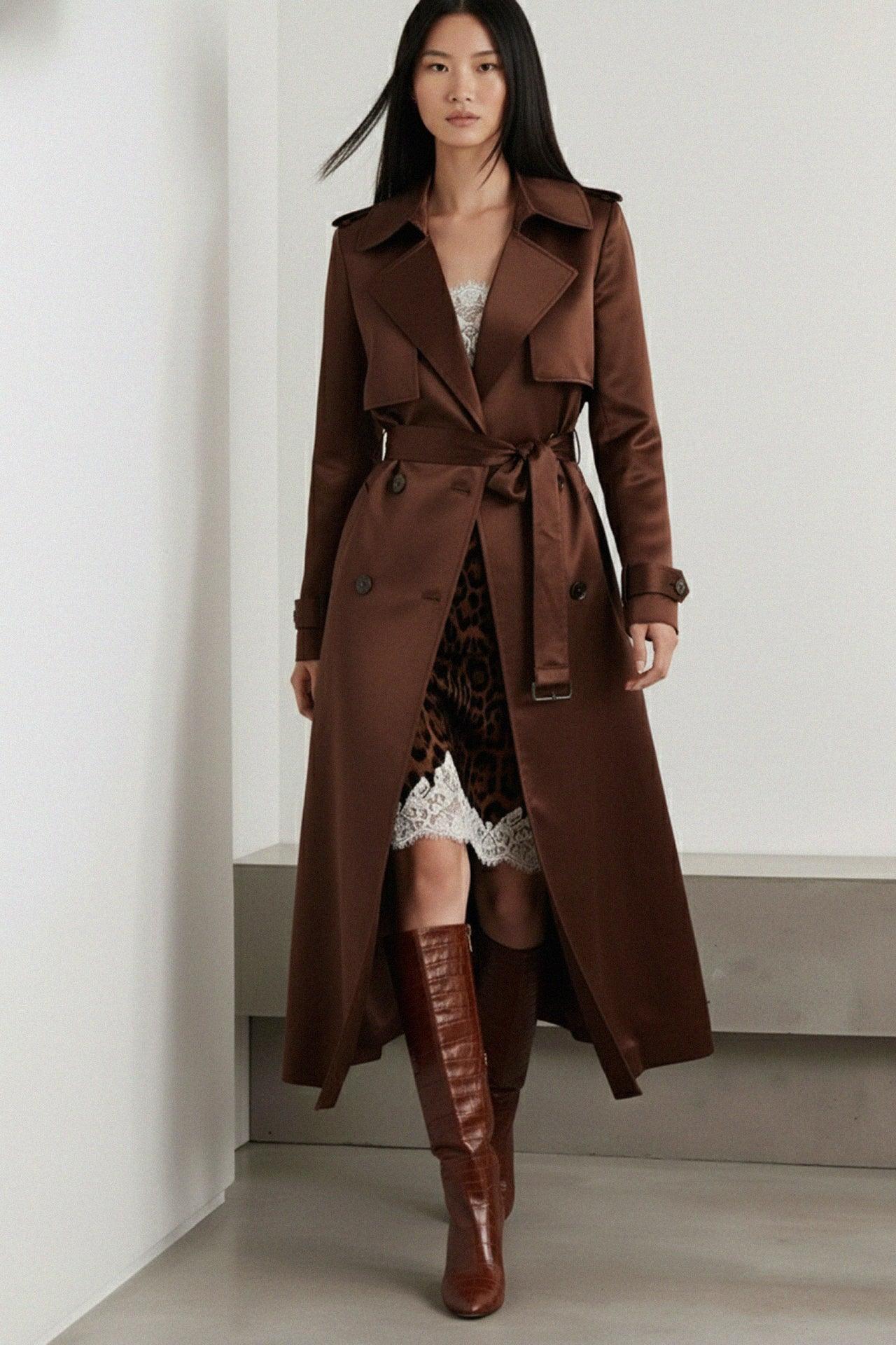 Elevated Satin Trench Coat | Luxurious Outerwear with a High-Shine