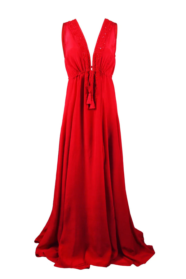 Designer Red Dress For Women | Plunging V Neckline | Shahida Parides Designer Red Dress For Women | Plunging V Neckline | Shahida Parides