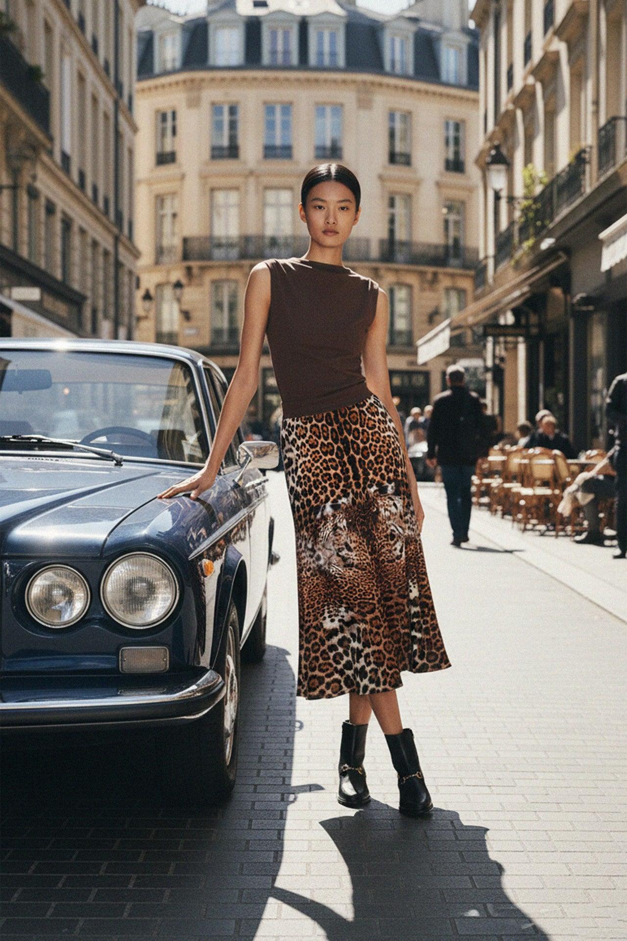 Designer Midi Length Pencil Skirt | Animal Print - Shahida Parides