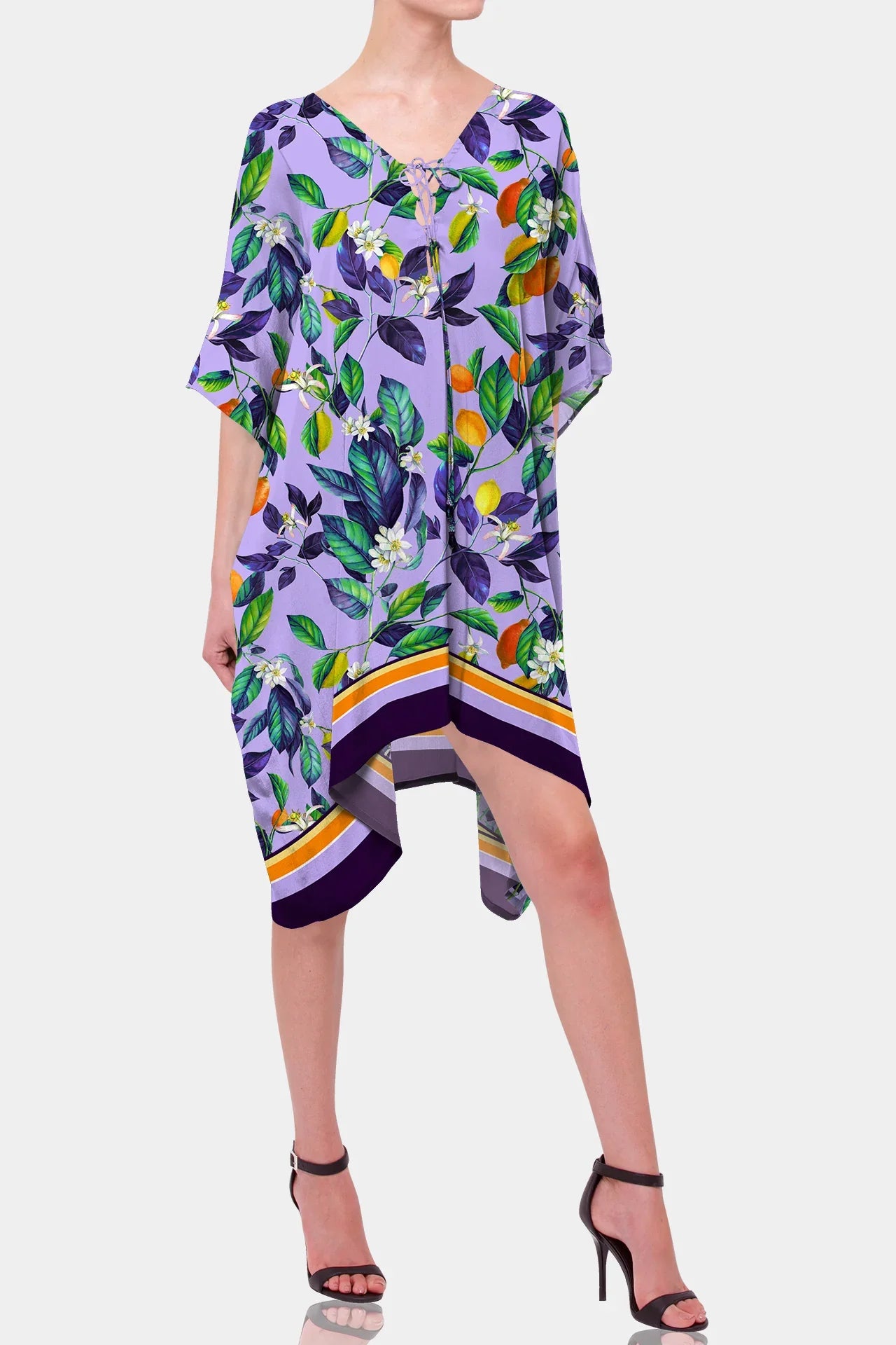 Lavender Citrus Print Resort Kaftan Dress