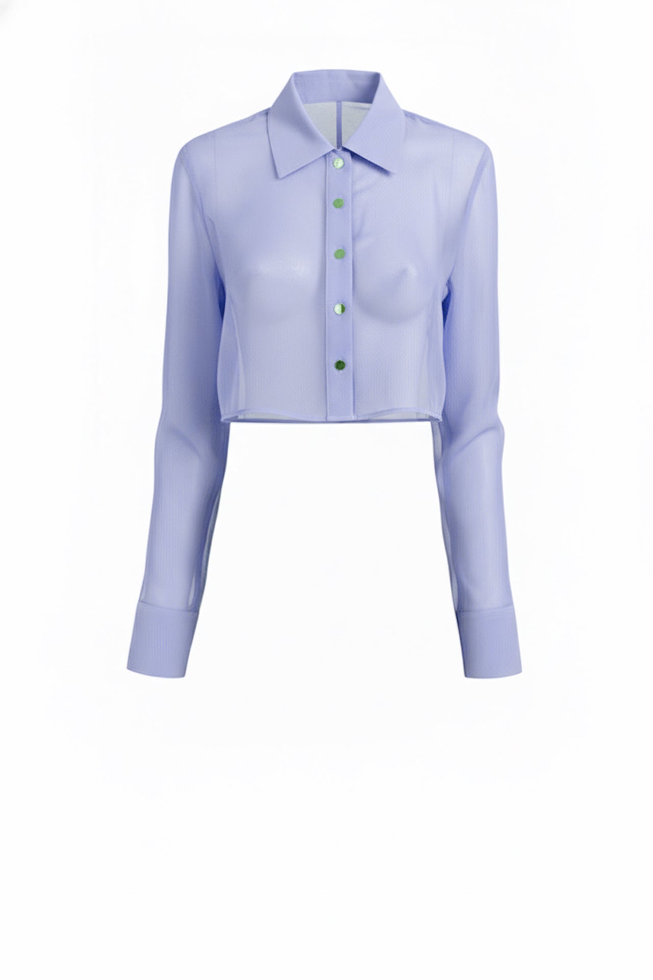 S Lavender Sheer Organza Cropped Shirt for Women – Cropped Button-Down Organza Blouse