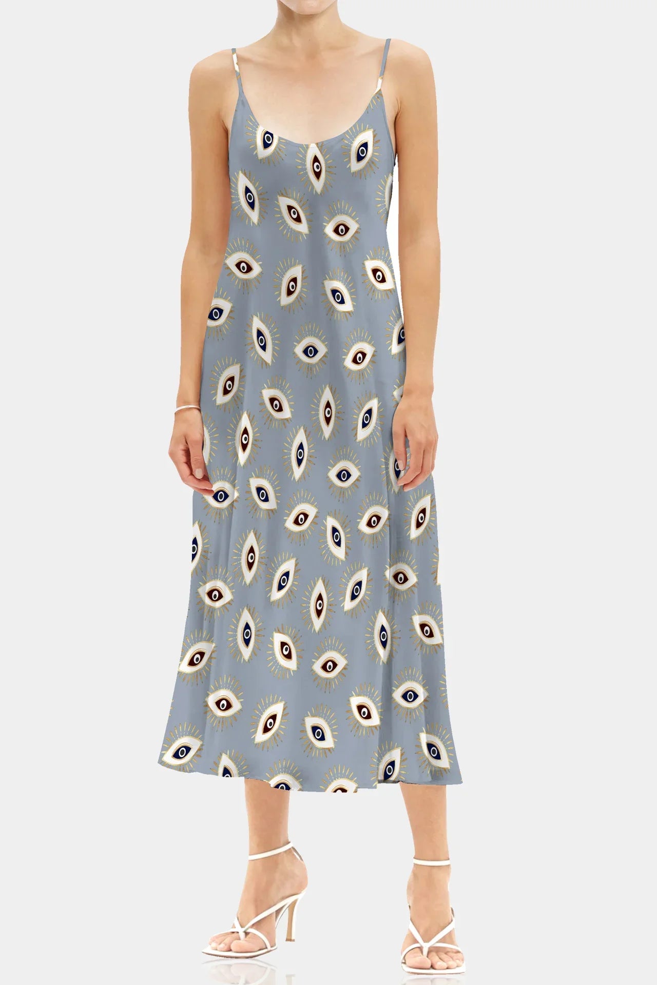 light grey midi dress Women's Dress - Bohemian Grey Eyelet Lace Midi Dress main image 0