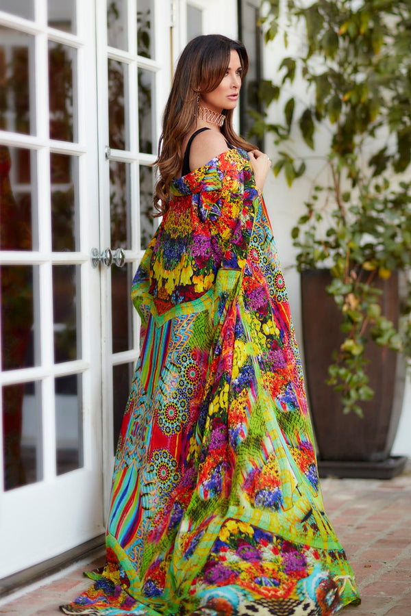 floor length kimono dressing gown S Luxury Tropical Garden Print Resort Kimono
