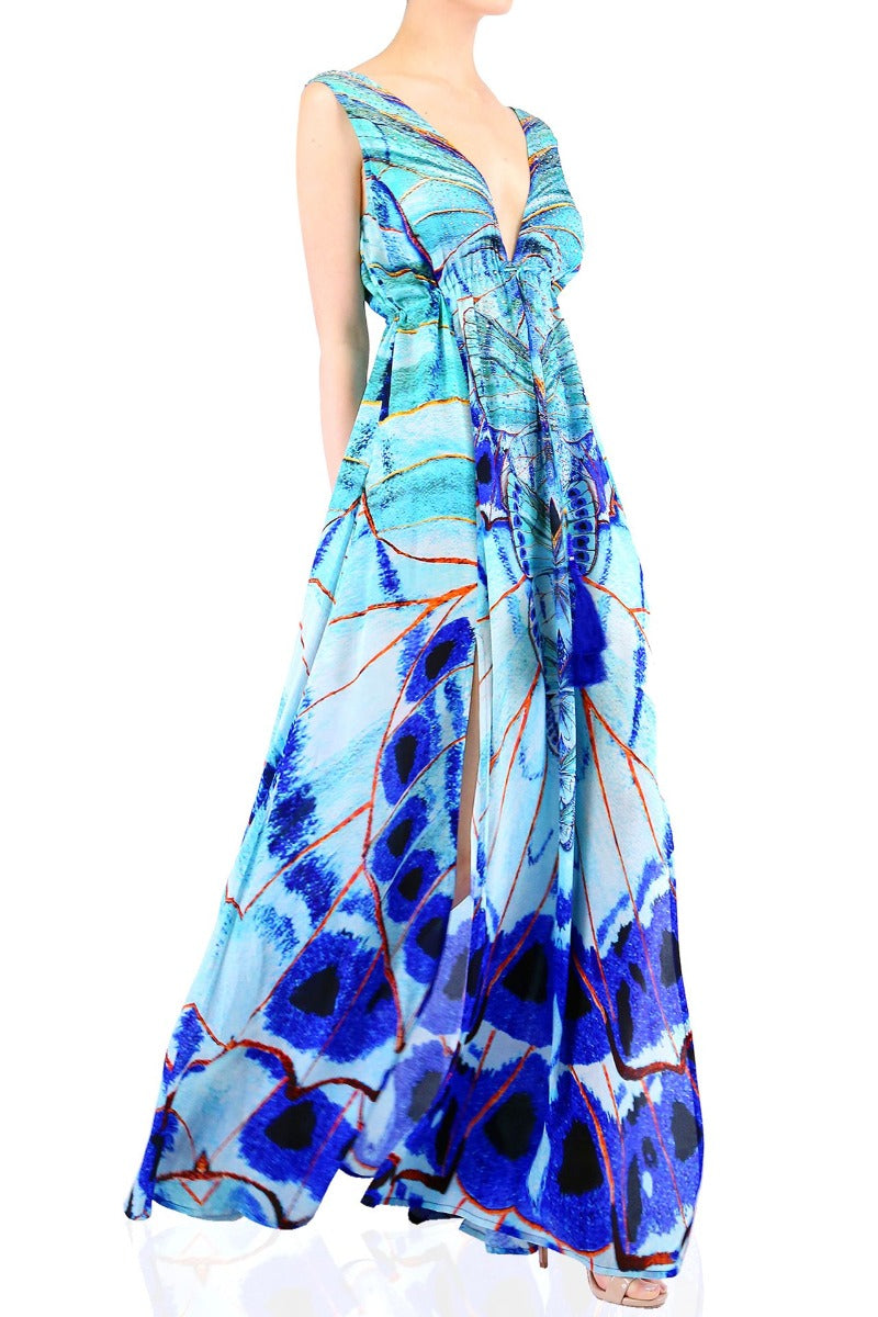  royal blue long dress, summer maxi dresses for women, plunging v neck formal dress,