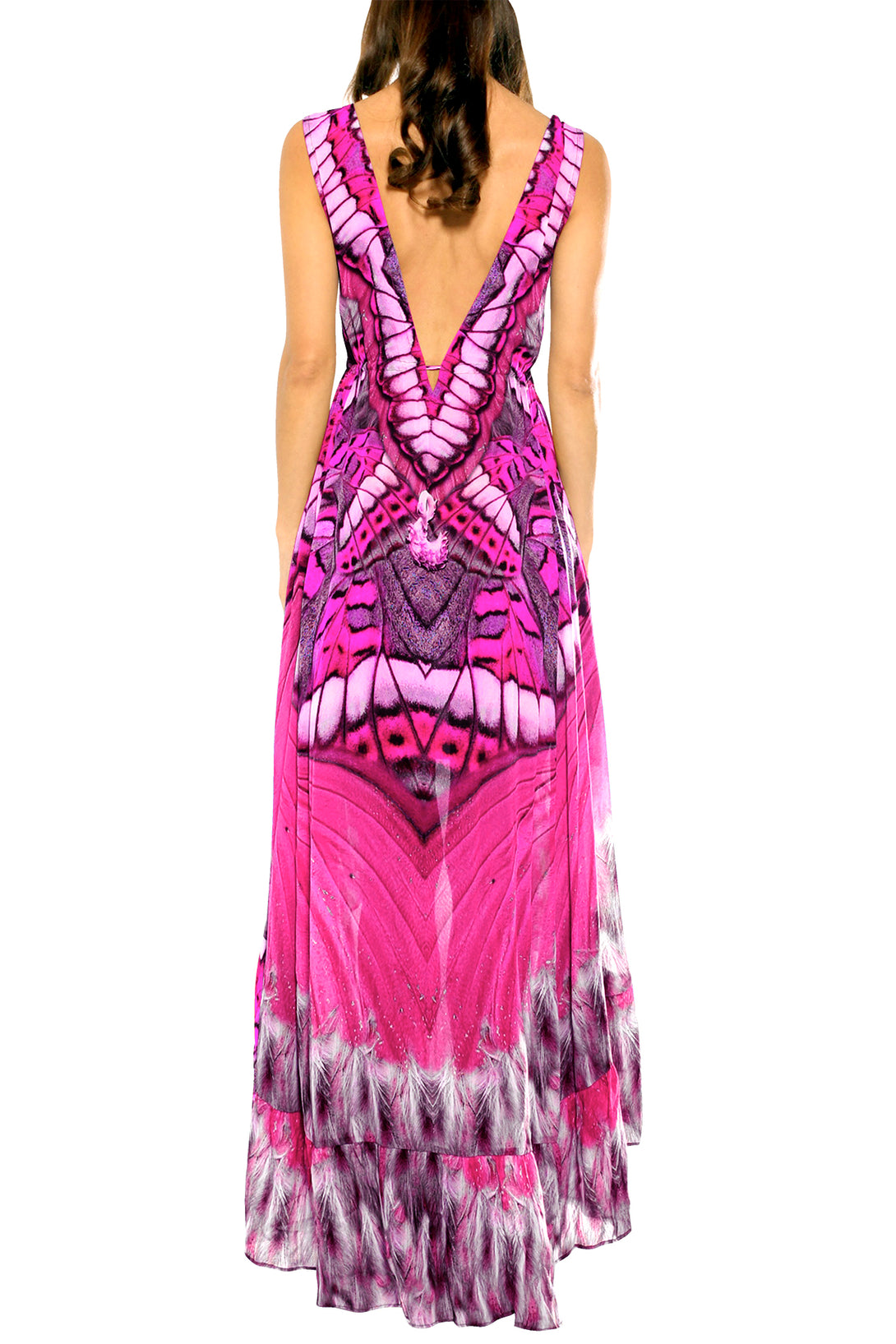  hot pink dress maxi, high and low cocktail dresses, plunging v neck formal dress, Shahida Parides,