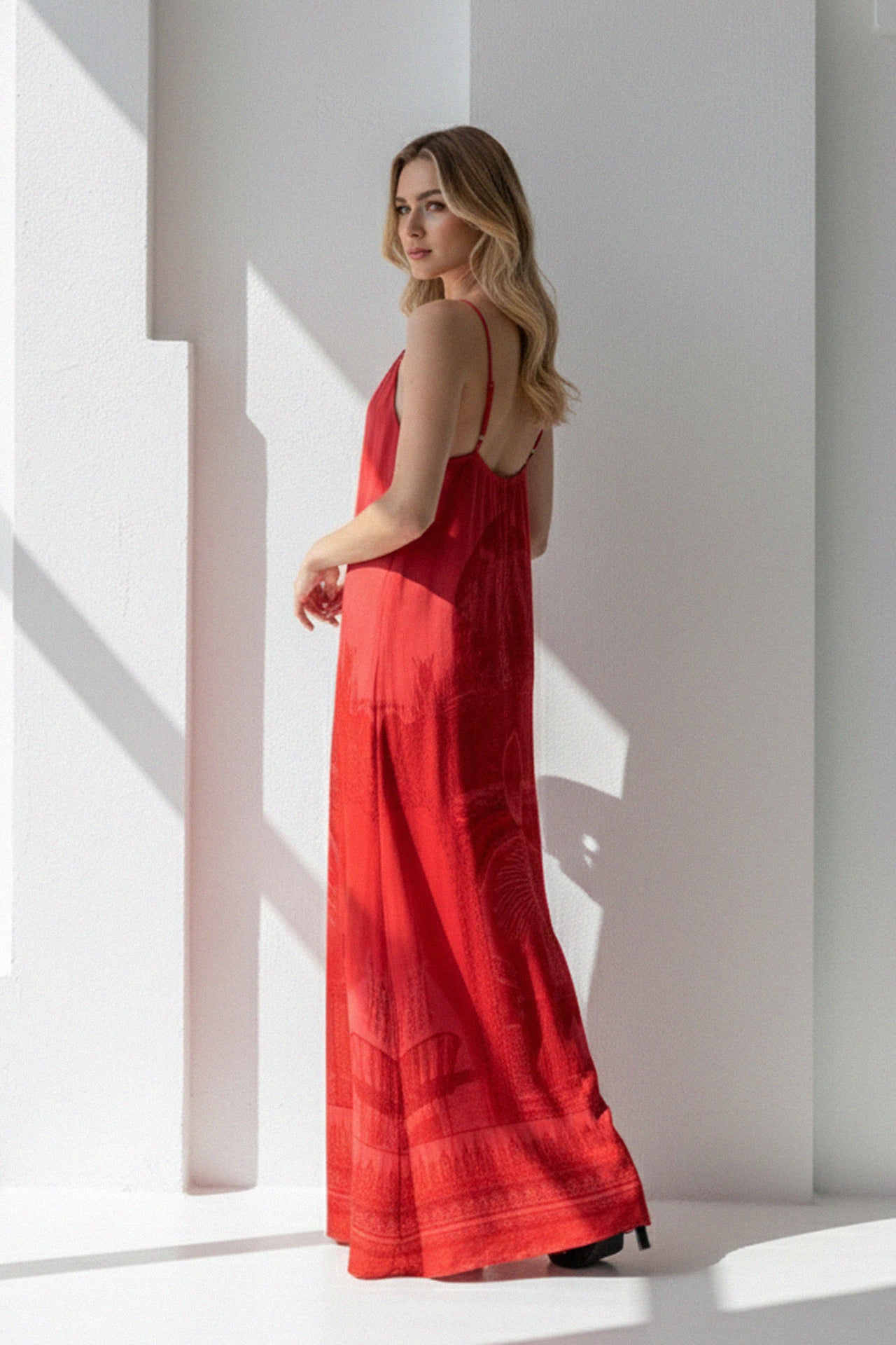 long red strappy dress The Spaghetti Strap Midi Dress The Standard Stitch