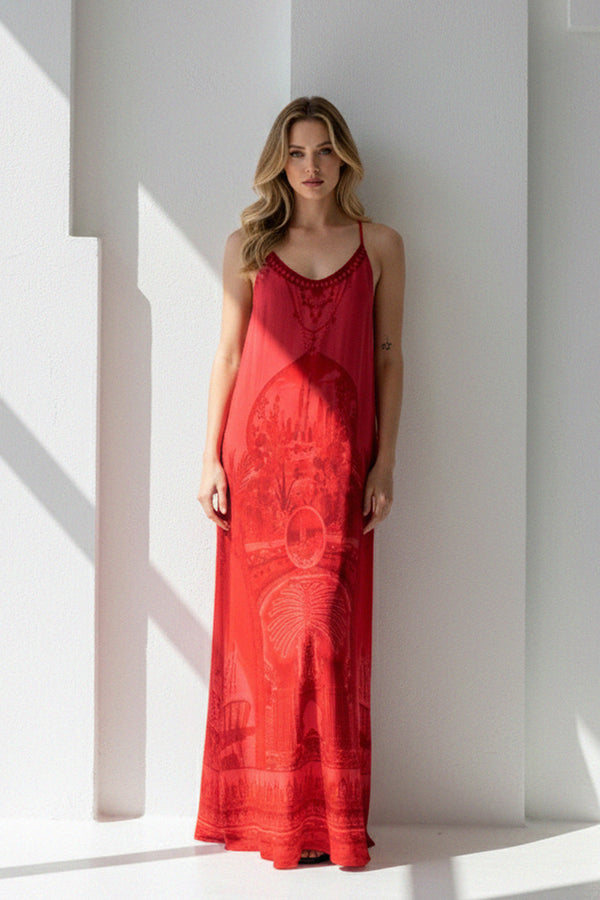 Red Long Strappy Maxi Dress | Flowy Maxi Dress | Shahida Parides Small-Medium Red Long Strappy Maxi Dress | Flowy Maxi Dress | Shahida Parides Small-Medium