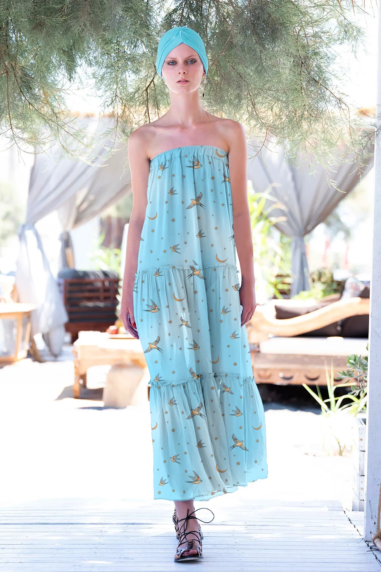 S Blue Maxi Tiered Dress