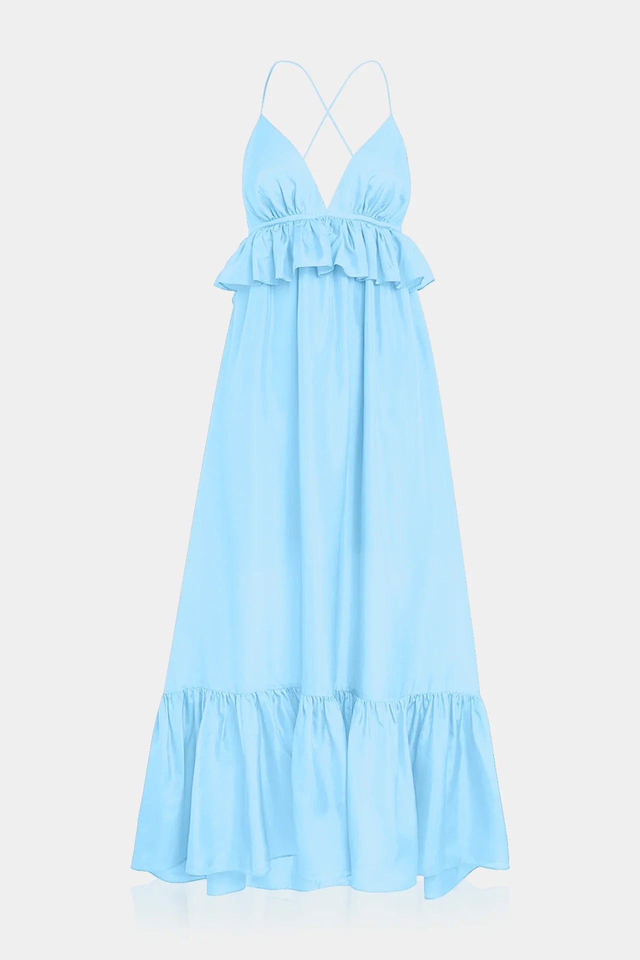 S Light Blue Backless Maxi Dress