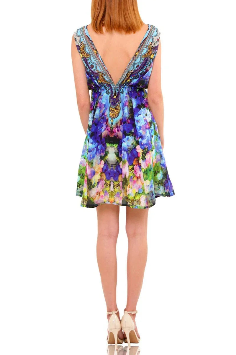 Designer Mini Dress Blue | Sleeveless Short Dress
