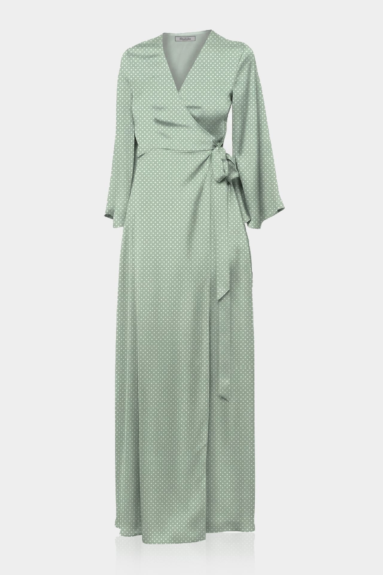 green and white polka dot wrap dress Standard / S Mint & Satin V-Neck Maxi with High Slit cf-size-xxs