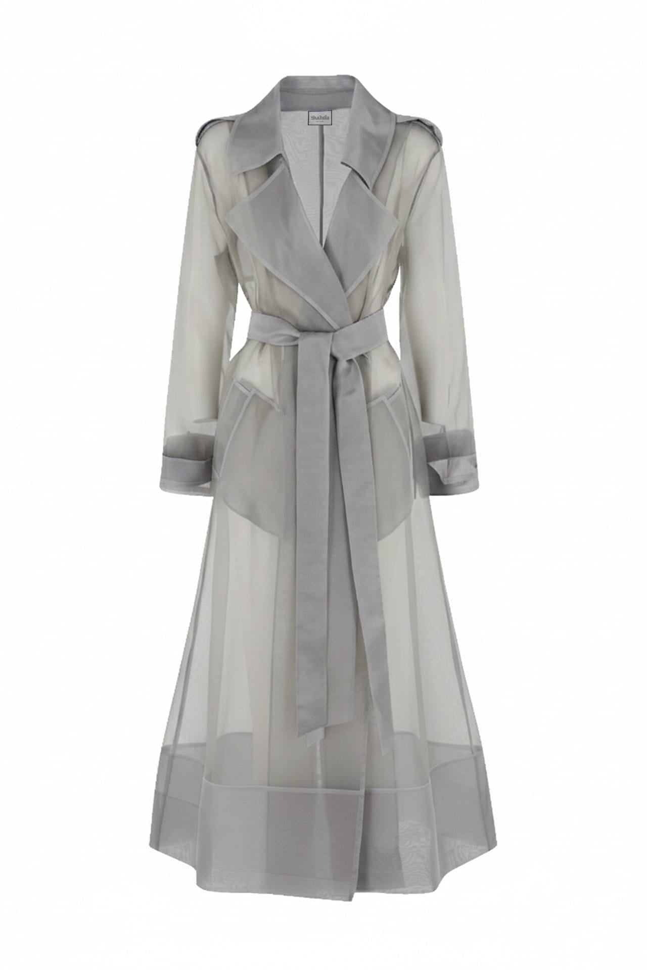 Misty Grey Sheer Silk Trench Coat – Lightweight Evening Wear