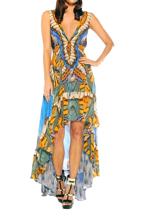 Designer Plunging V Neckline | Long Blue Dress