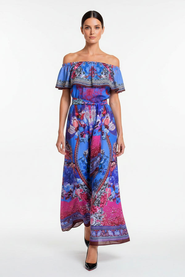 off shoulder free dresses Small-Medium Blue Off The Shoulder Dress