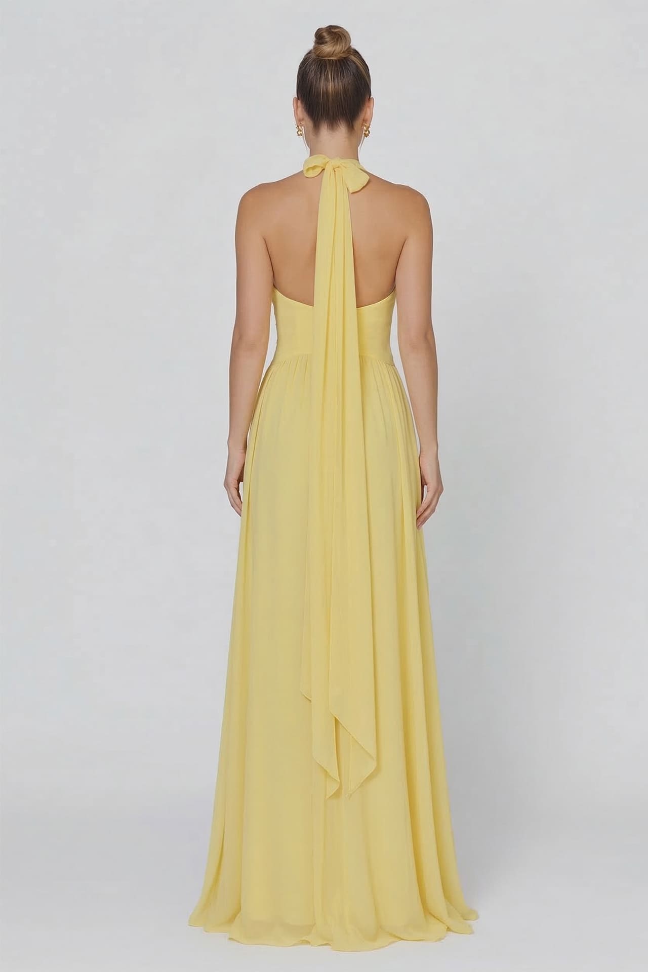 S Pale Yellow V-Neck Chiffon Fit and Flare Bridesmaid Maxi Dress S Pale Yellow V-Neck Chiffon Fit and Flare Bridesmaid Maxi Dress
