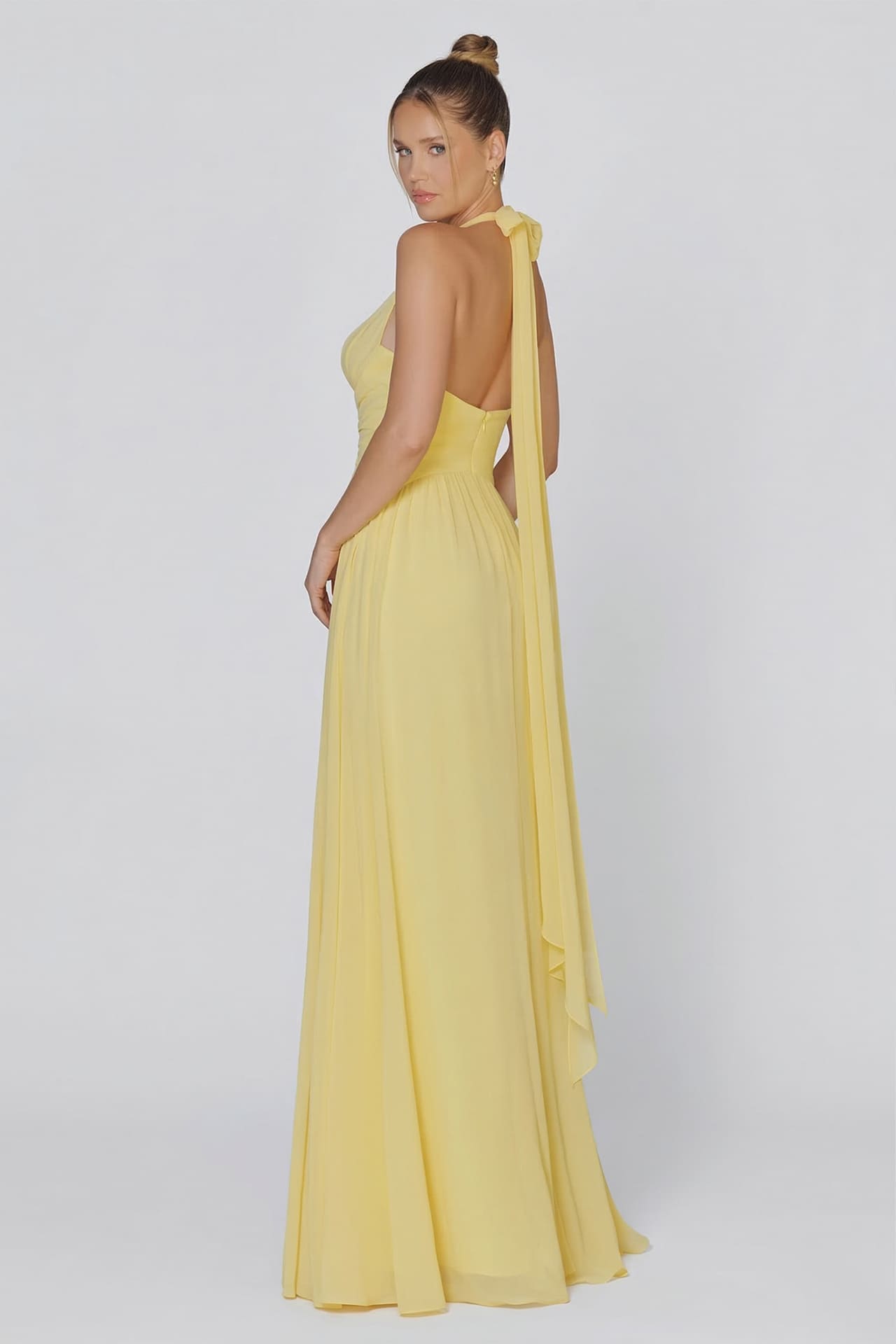 pale yellow halter dress Poppy Satin Halter Mini Dress - Lemon