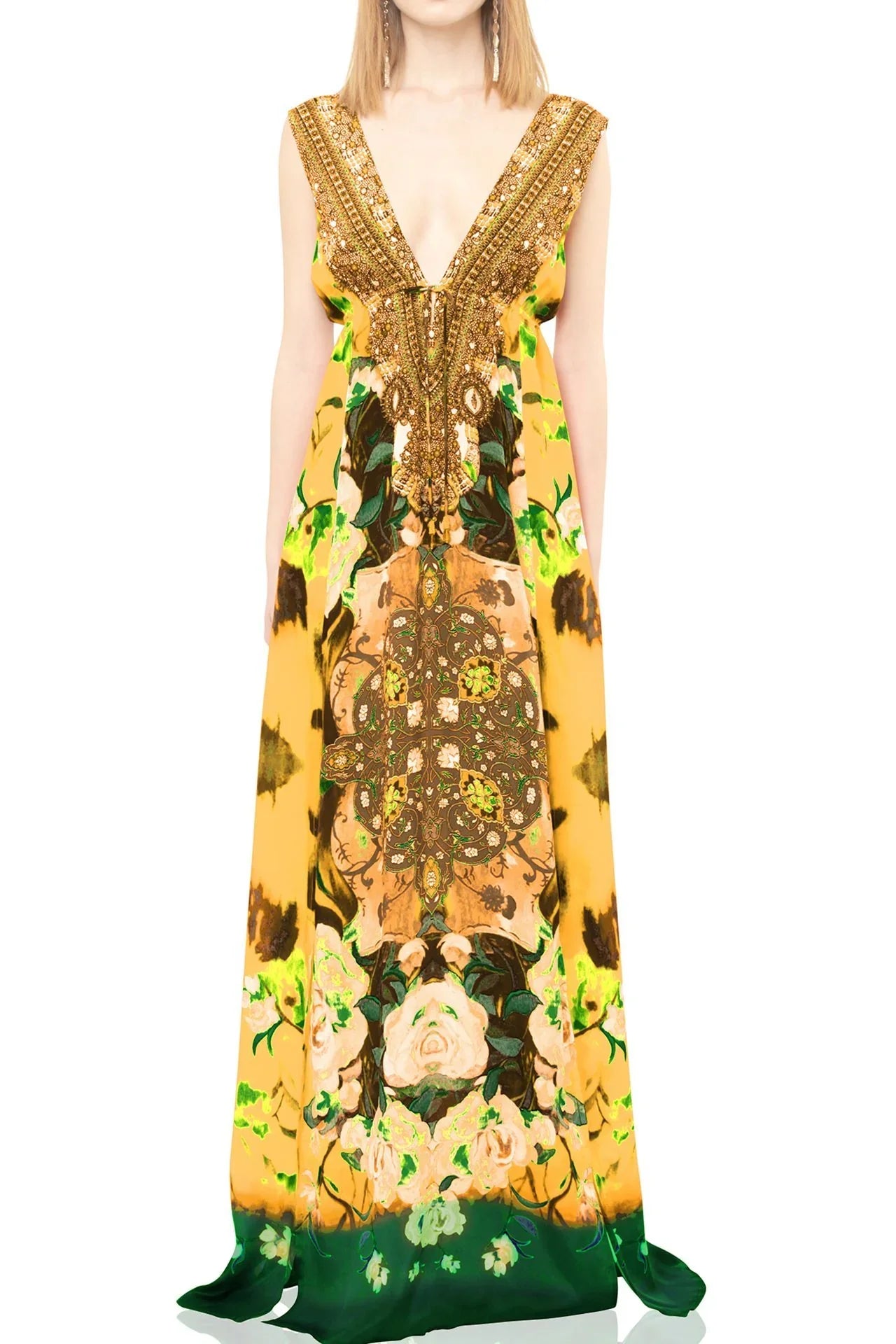 Designer Floral Maxi Dress | Yellow Maxi Dress | Shahida Parides Small - Medium Designer Floral Maxi Dress | Yellow Maxi Dress | Shahida Parides Small - Medium