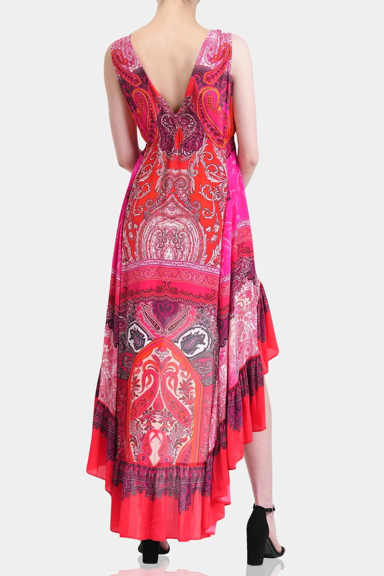 Designer Pink Cocktail Dress | High Low Ruffle Dress | Shahida Parides Large - Extra Large Designer Pink Cocktail Dress | High Low Ruffle Dress | Shahida Parides Large - Extra Large