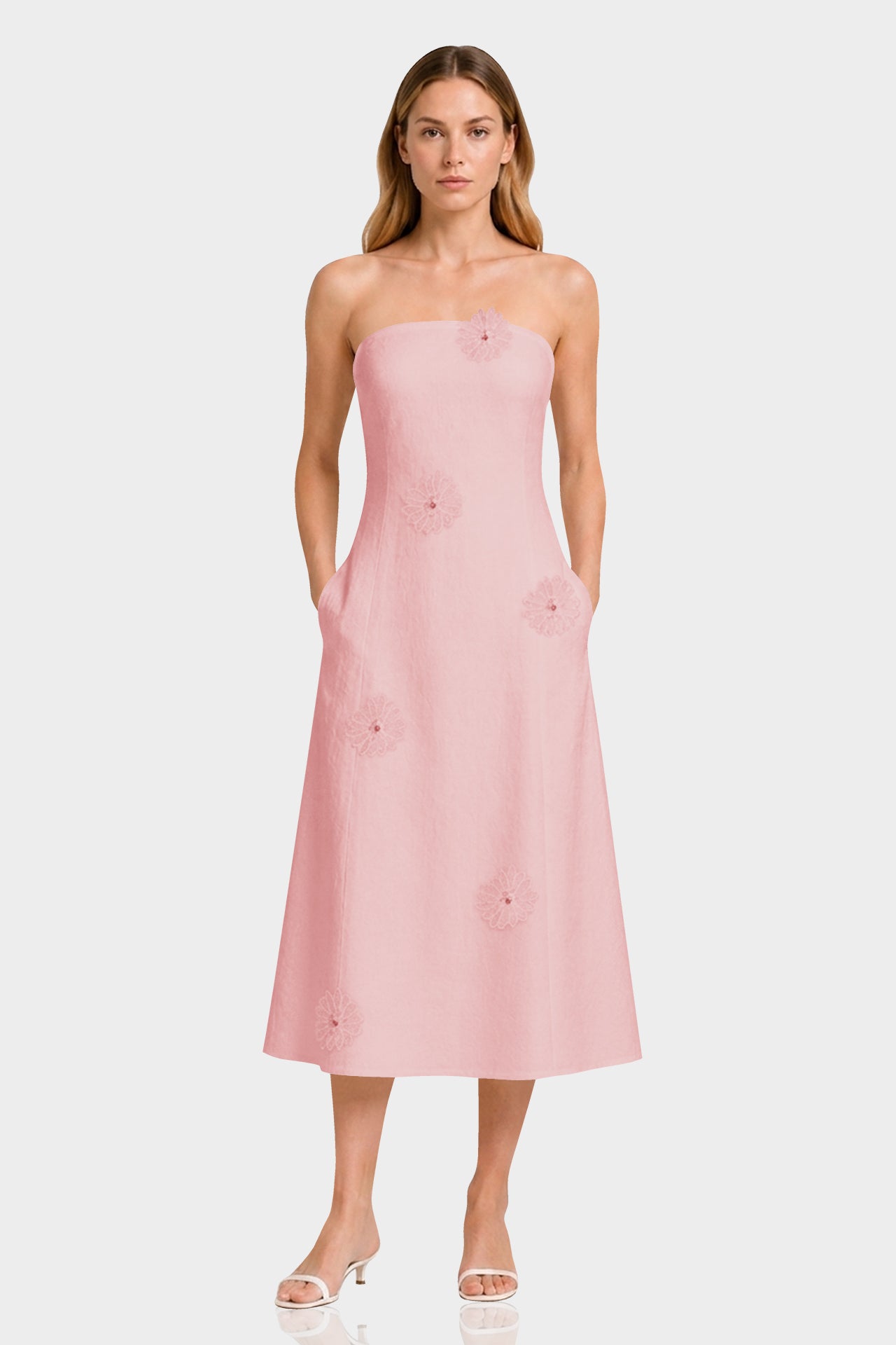 powder pink midi dress Joedy Puff Sleeve Midi Dress