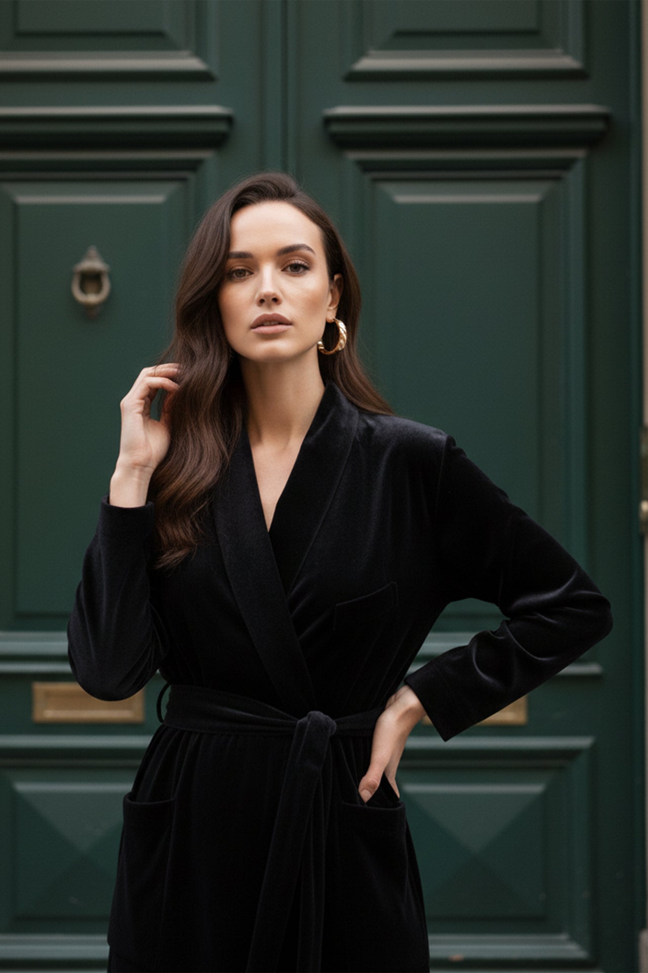 black velvet wrap dress long sleeve Velvet Black Wrap Dress With Long Sleeves: Fall and Winter Special  Occasion, Christmas, Plus Size