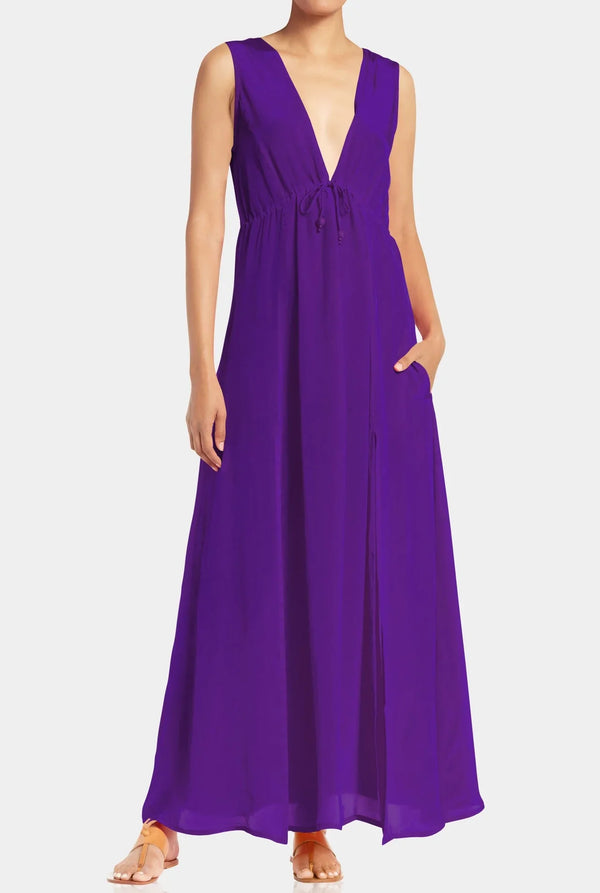 Designer Dark Purple Long Dress | Deep V Cut Dress | Shahida Parides Designer Dark Purple Long Dress | Deep V Cut Dress | Shahida Parides