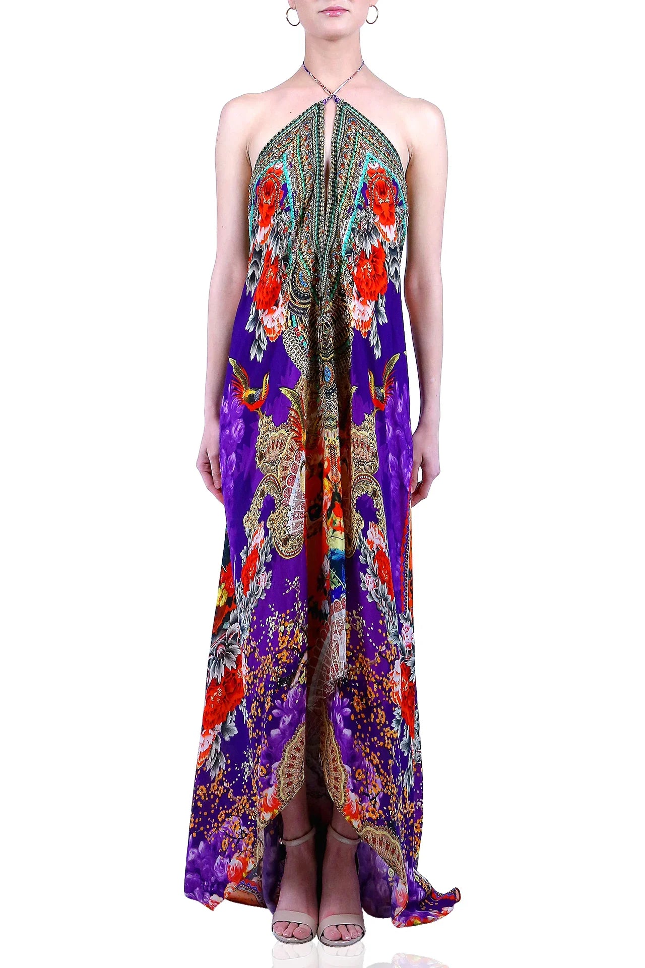 One Size Purple Backless Maxi Dress