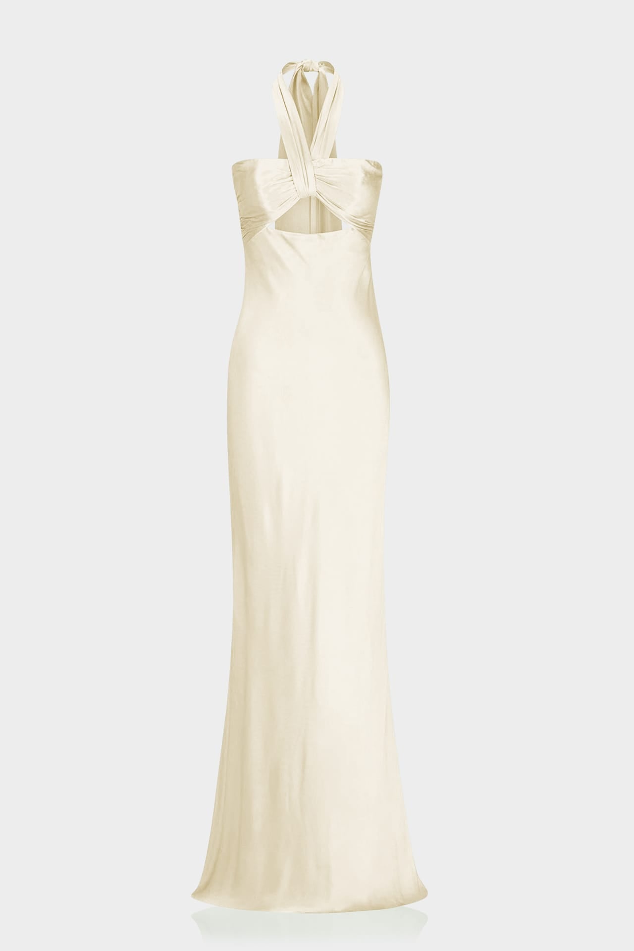 halter reception dress Luxury Ivory Satin Bridal Gown HIDE THE KNEES
