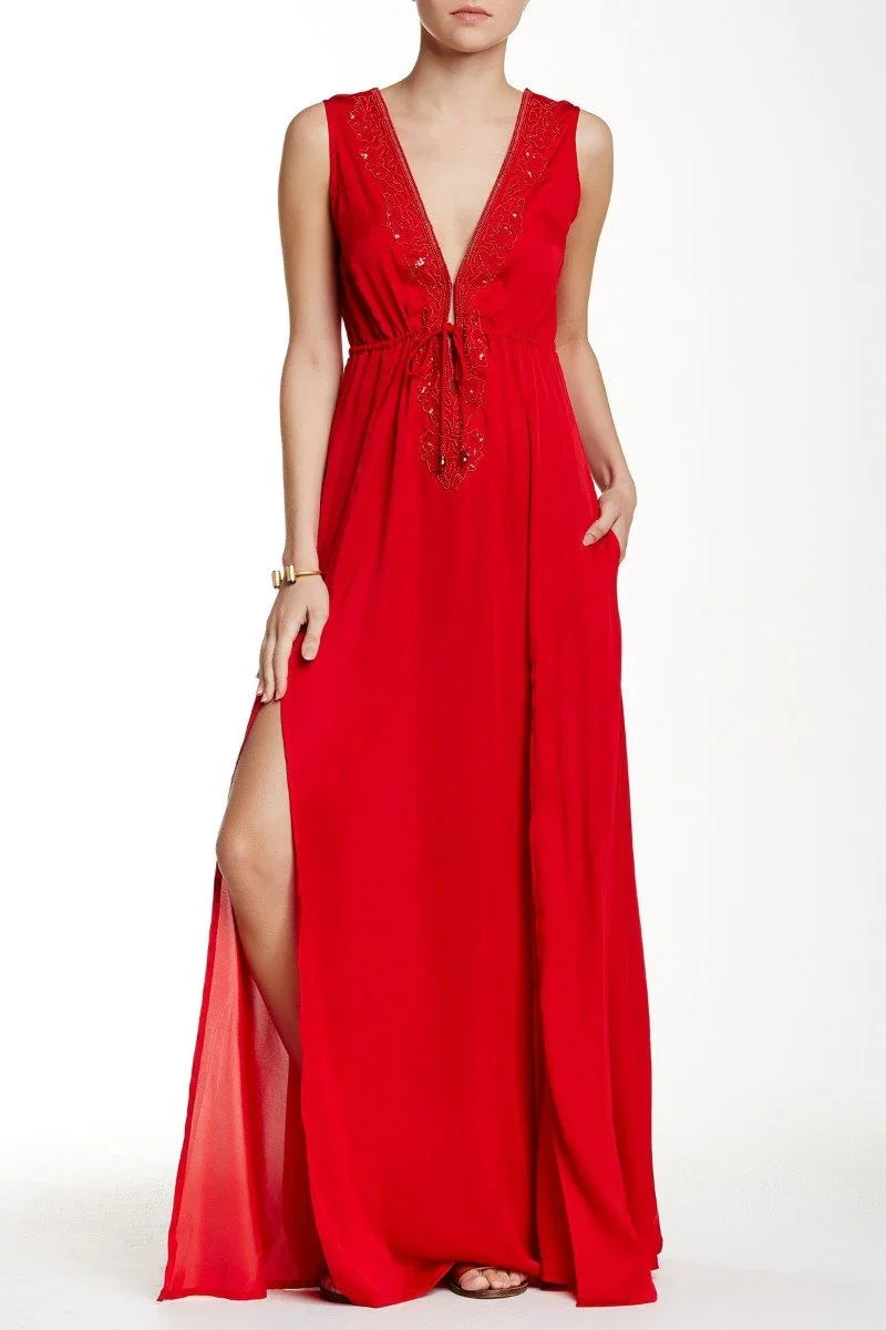white christmas dresses Designer Red Dress For Women | Plunging V Neckline