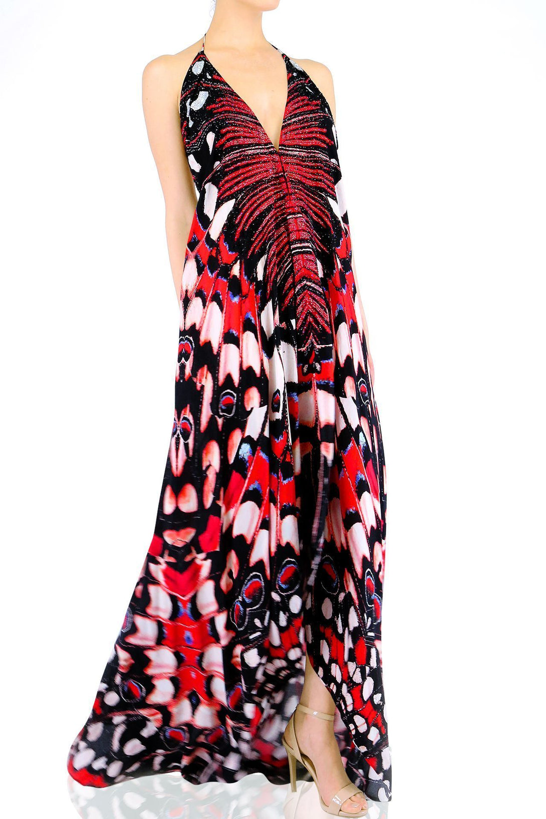  red maxi dress, long summer dresses for women, plunge neck cocktail dress, Shahida Parides,