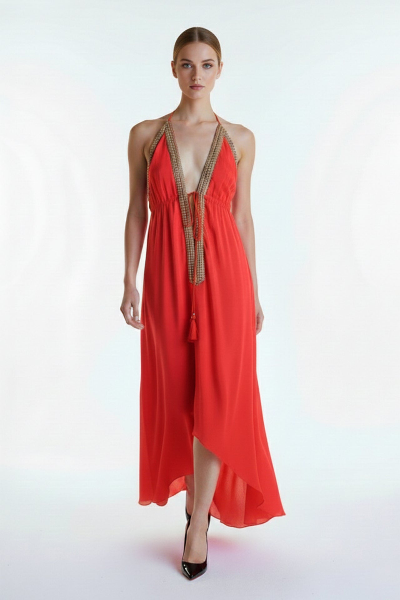 hand embroidered maxi dress LEO LIN - Fleur Floral Hand-Embroidered Backless Maxi Dress