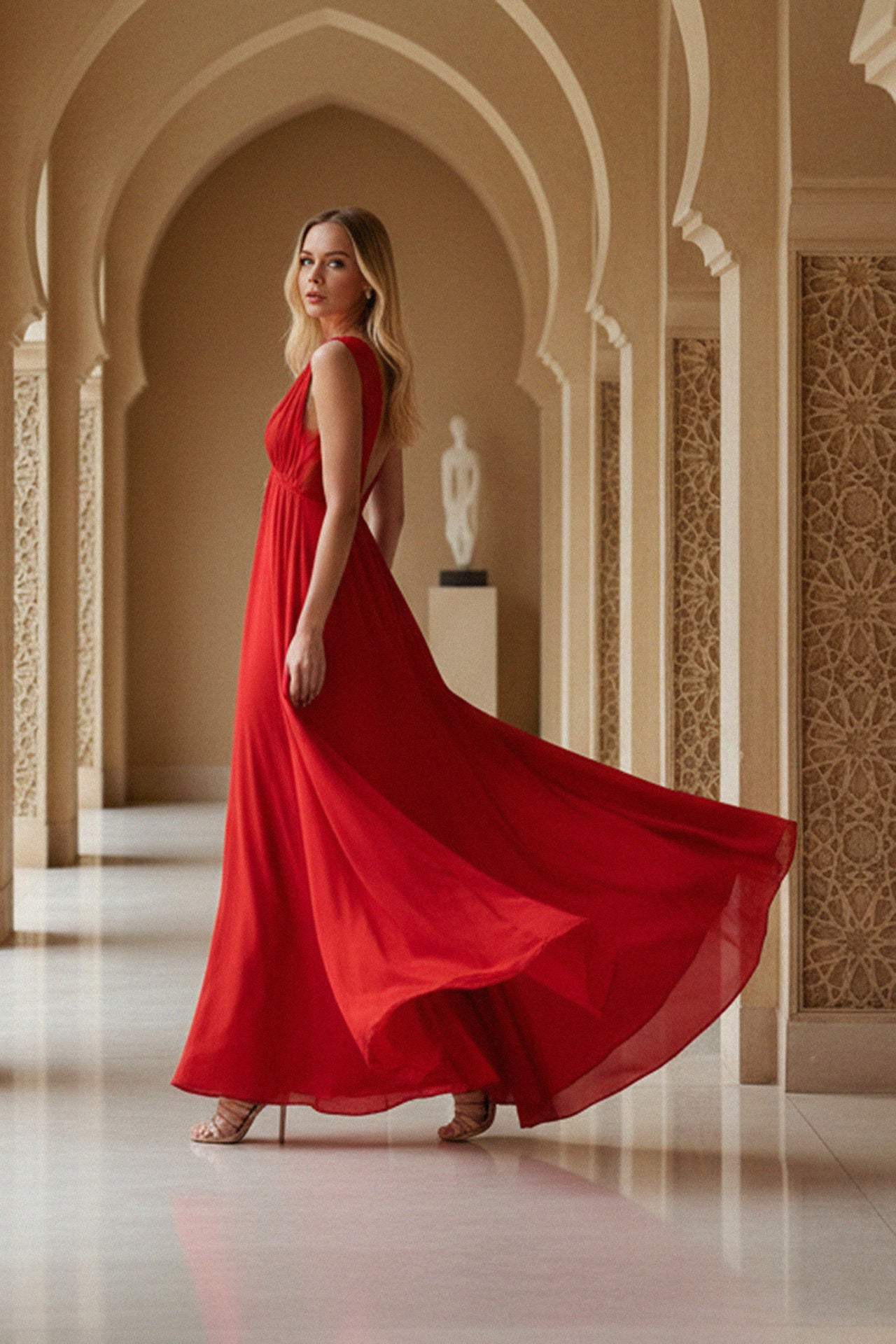 elegant beautiful flowy dresses Sky Blue A Line Sleeveless V Neck Chiffon Long Flowy Simple Prom Dress main image 1