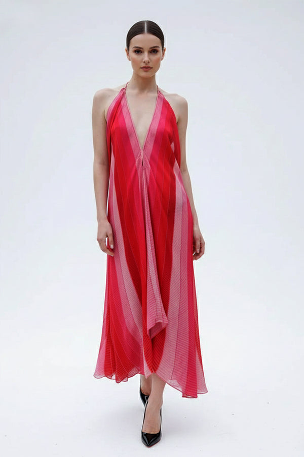 Red Ombre Halter Maxi Dress