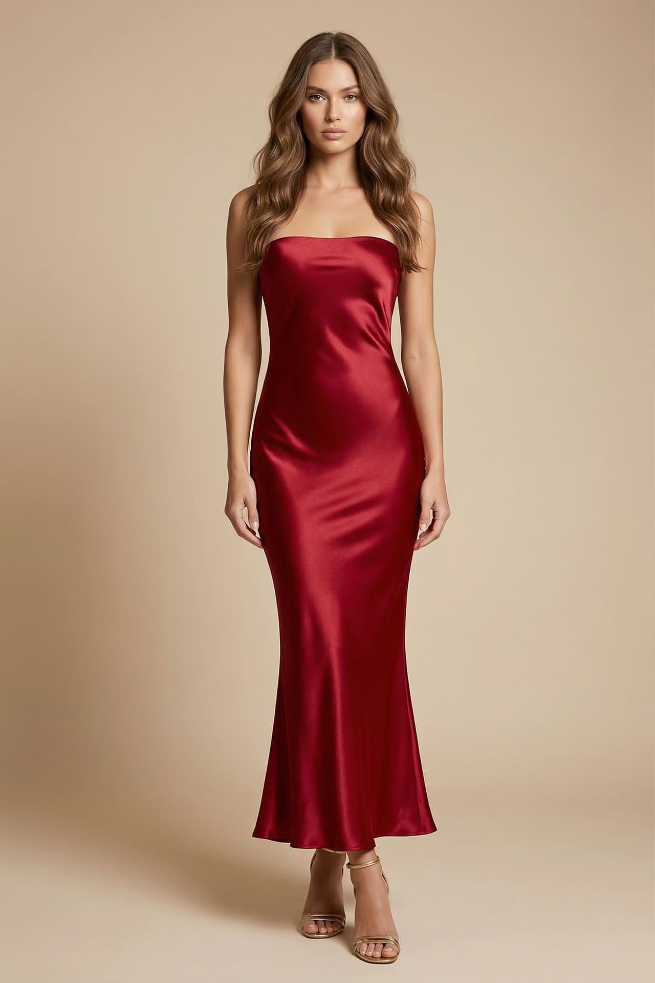 S Ruby Red Strapless Dress for Formal Events