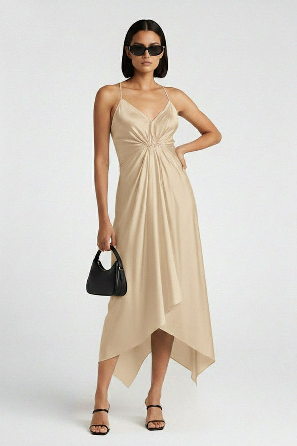 One Size Champaign Spaghetti Strap Midi Scarf Dress One Size Champaign Spaghetti Strap Midi Scarf Dress
