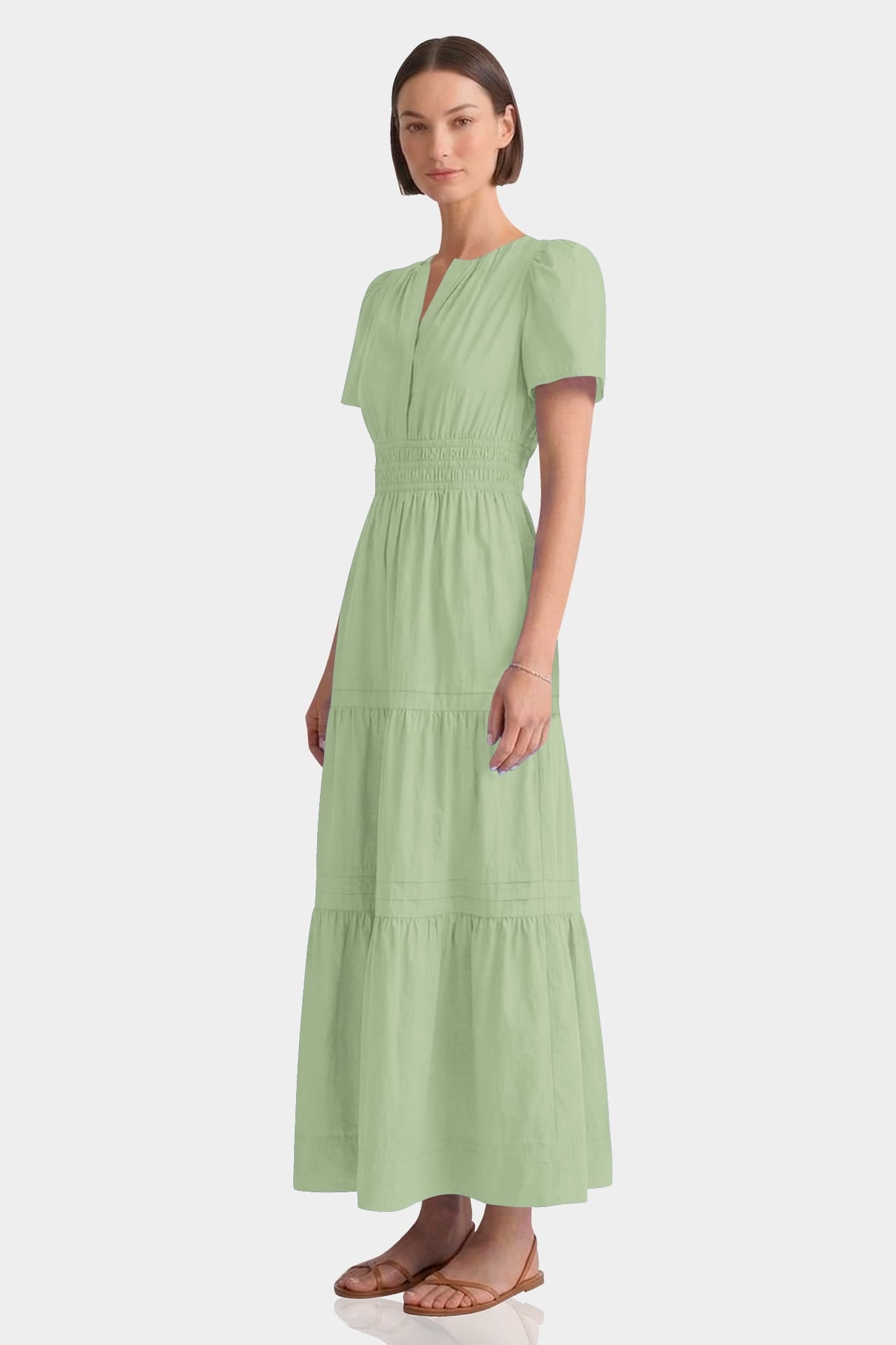 sage green tiered dress Women's Sage Green Chiffon Tiered Frill Maxi Dress