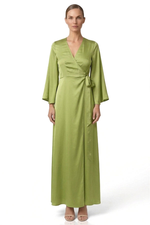 S Sage Green Satin Wrap Maxi Dress Bridesmaid & Garden Wedding Dress S Sage Green Satin Wrap Maxi Dress Bridesmaid & Garden Wedding Dress