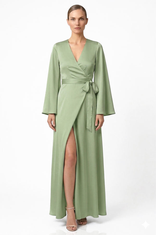 Sage Satin Wrap Bridesmaid Dress | Shahida Shahida Parides Sage Satin Wrap Bridesmaid Dress | Shahida Shahida Parides