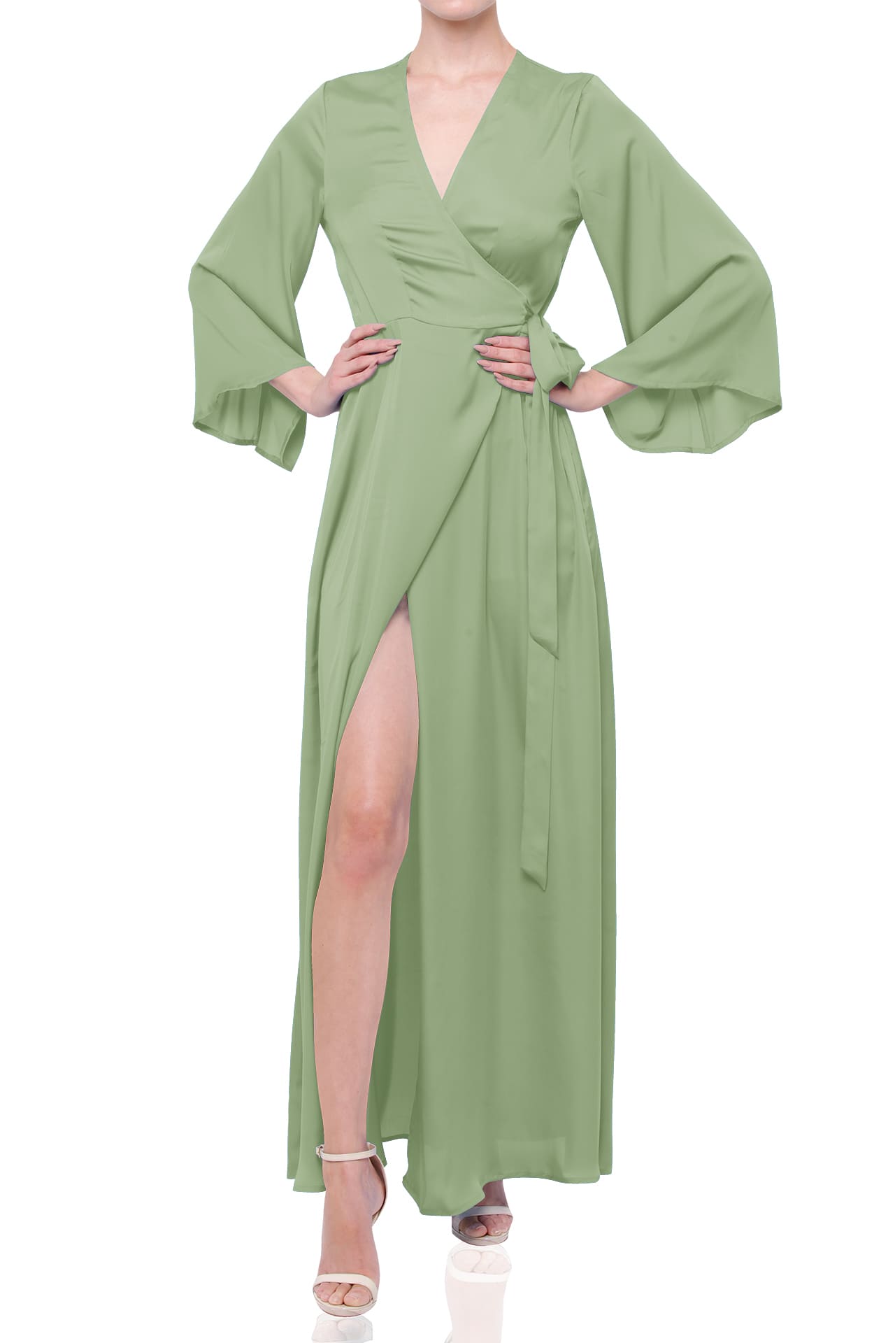 satin wrap dress bridesmaid Red Satin Ruched One-shoulder Slit Wrap Bridesmaid Dress