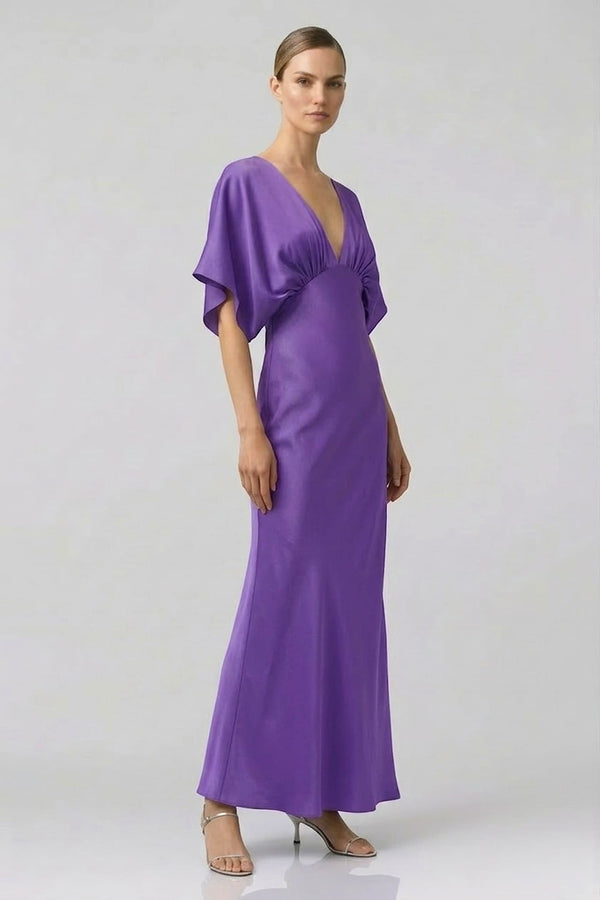 open lace back dress Amethyst Deep V Satin Bridesmaid Dress | Shasi A-Line Gown open lace back dress Amethyst Deep V Satin Bridesmaid Dress | Shasi A-Line Gown