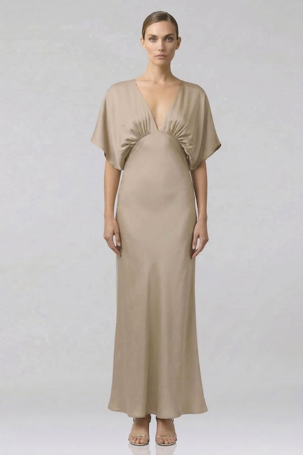 Taupe Deep V Satin Bridesmaid Dress | Shasi Bridal Gown | Shahida Shahida Parides Taupe Deep V Satin Bridesmaid Dress | Shasi Bridal Gown | Shahida Shahida Parides