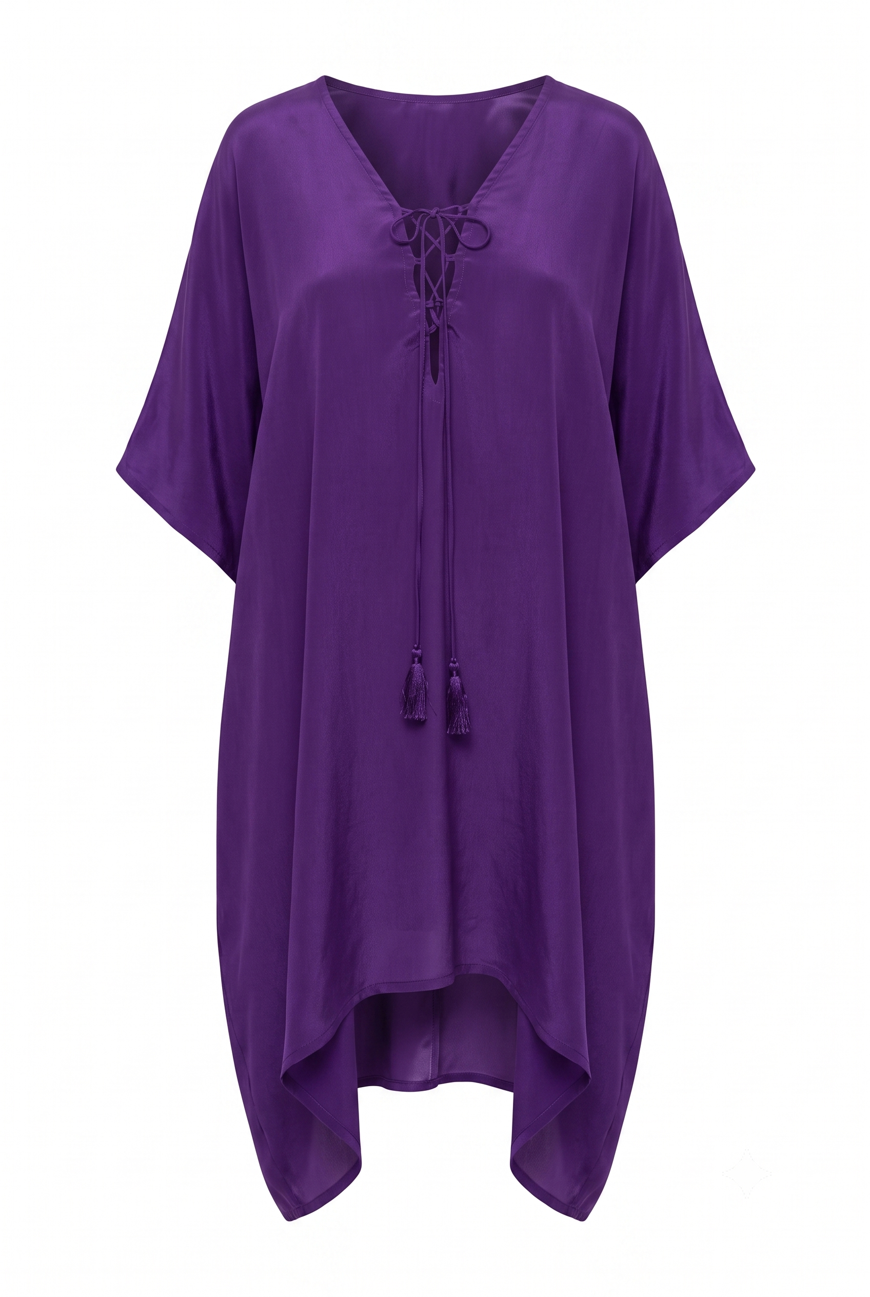 Silk Purple Kaftan Mini Dress – Short Summer Dress One Size (OS)