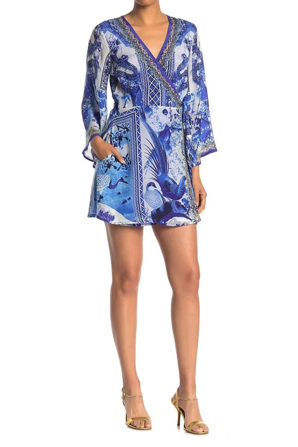 Designer Short Wrap Dress | Short Silk Wrap Dress | Shahida Parides Small-Medium Designer Short Wrap Dress | Short Silk Wrap Dress | Shahida Parides Small-Medium