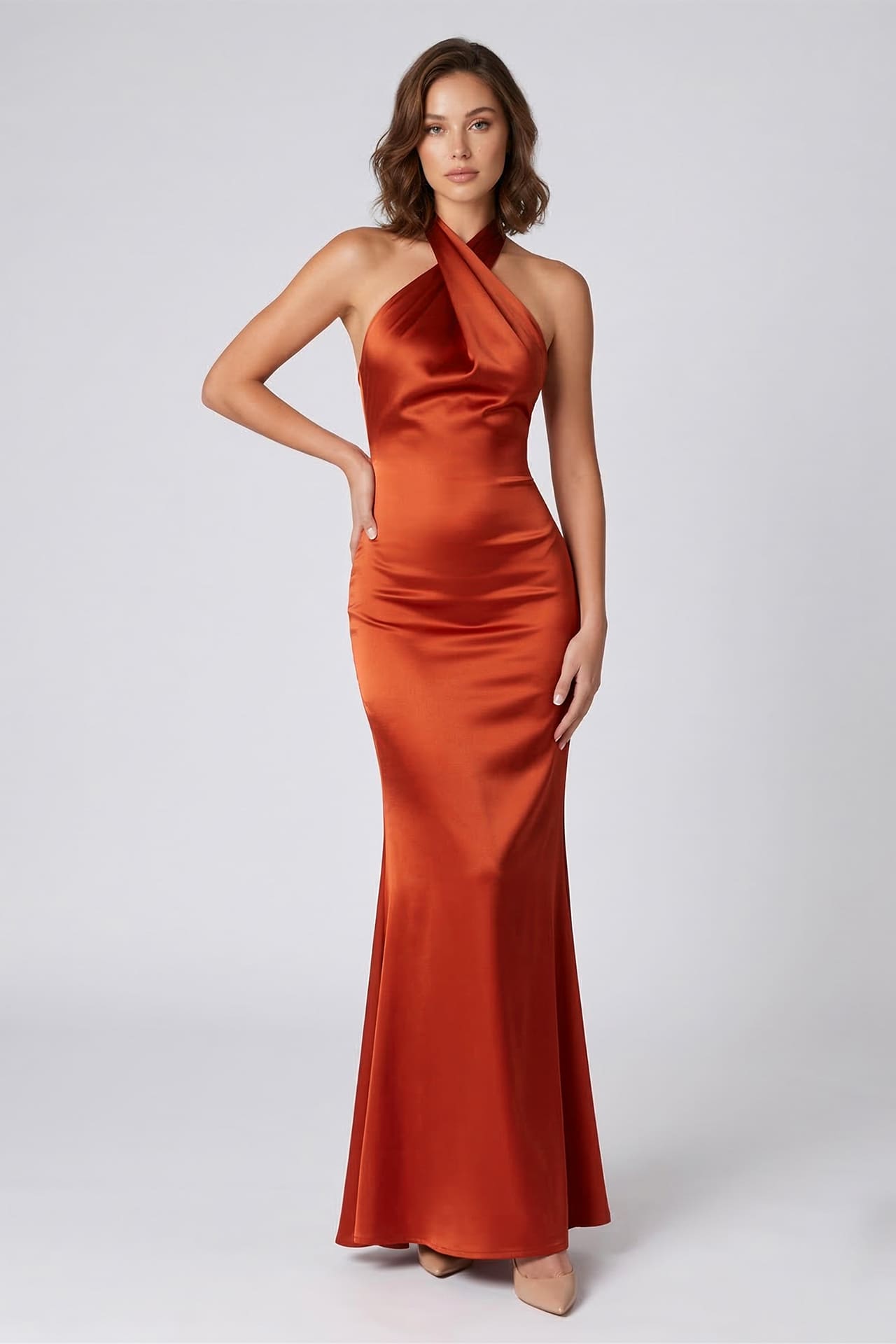 fitted lace wedding dress Sienna Satin Halter Maxi Dress