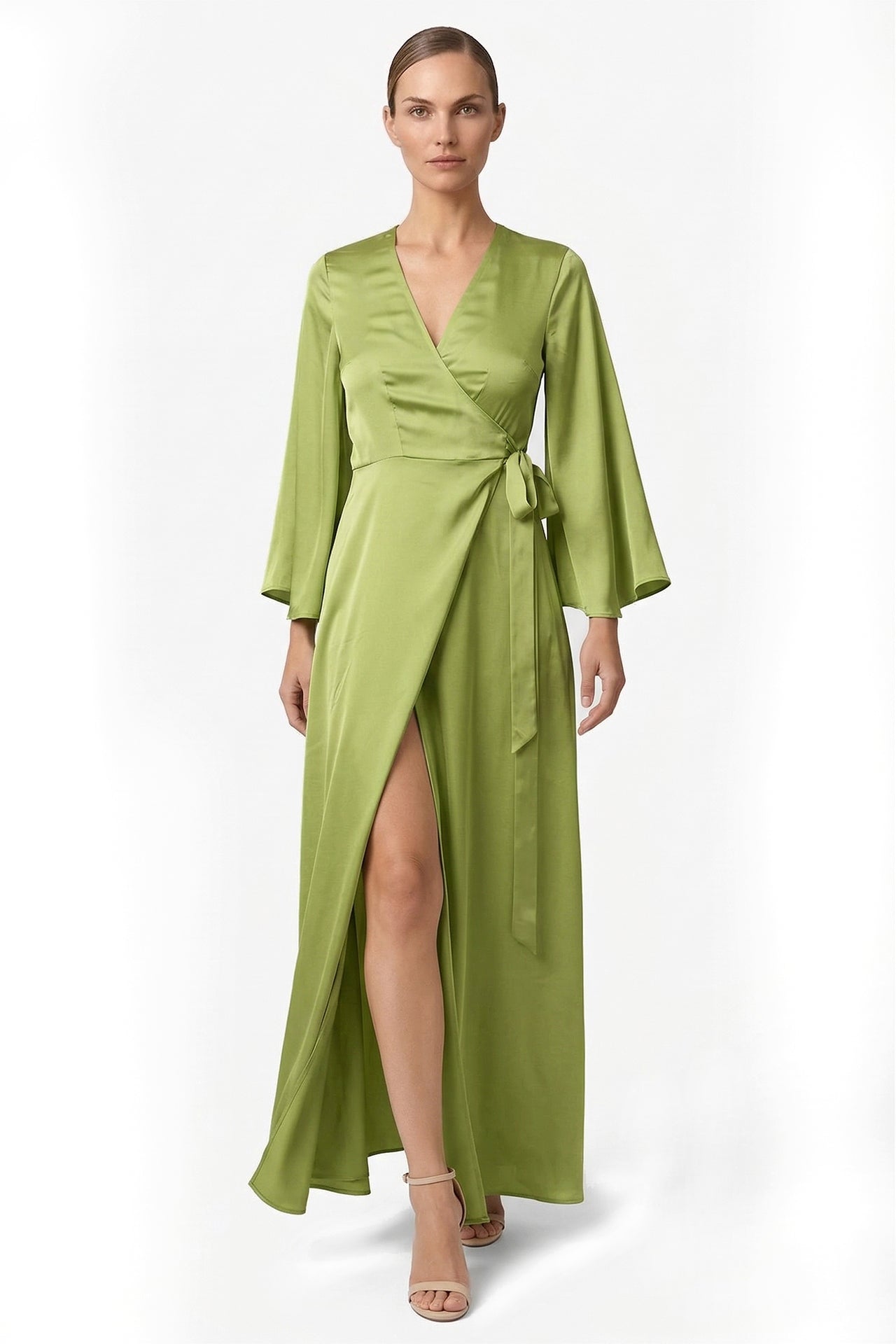 long sleeve olive green bridesmaid dresses Cap Shoulder Pleat Mermaid Dark Gray Bridesmaid Dresses Wedding Party –  luladress main image 0
