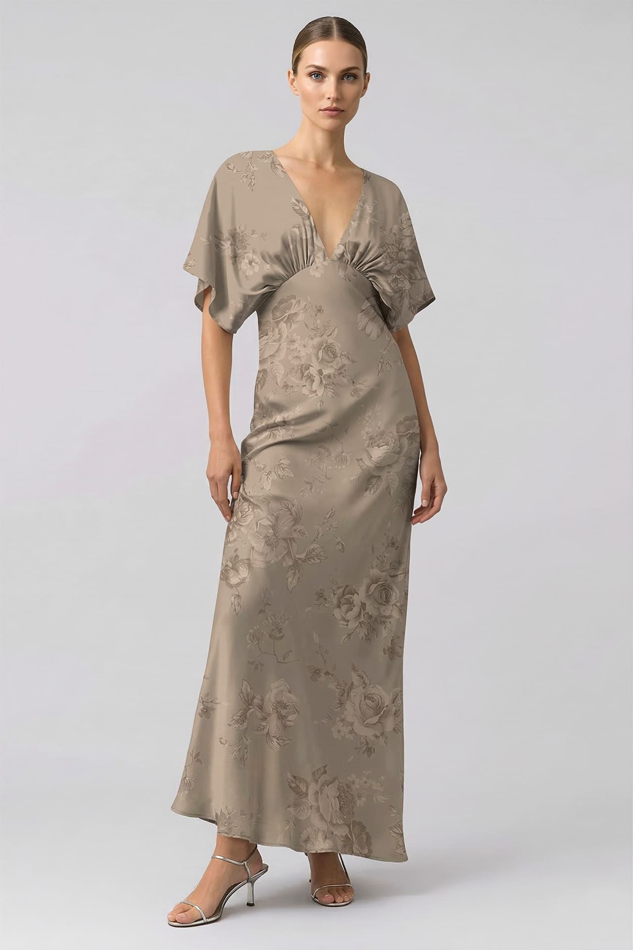 taupe grey bridesmaid dresses Fitted Halter Bridal Dress by Adrianna Papell 40402 – ABC Fashion main image 0