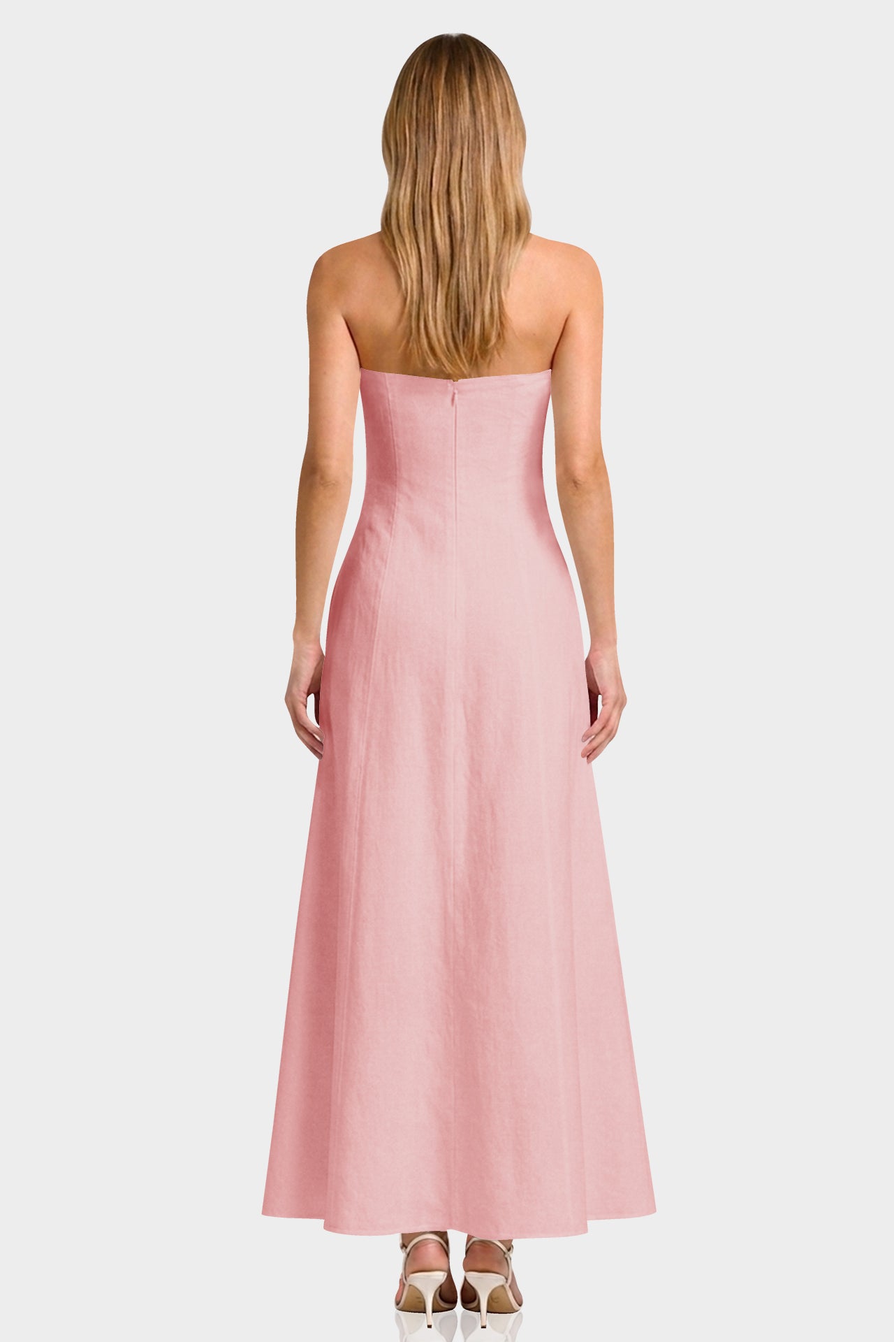 pink tube maxi dress Split Thigh Ruched Tube Dress, Pink / XS