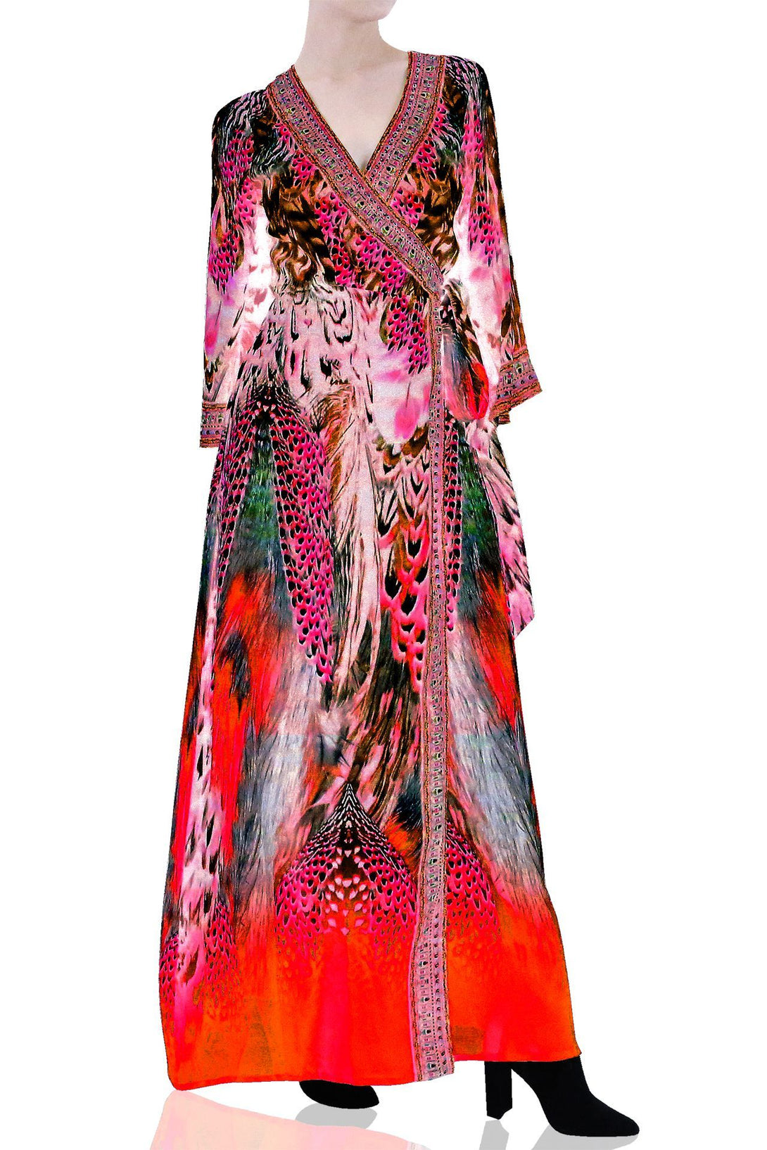 wrap dress, Shahida Parides, maxi wrap dress with sleeves, wrap front maxi dress,
