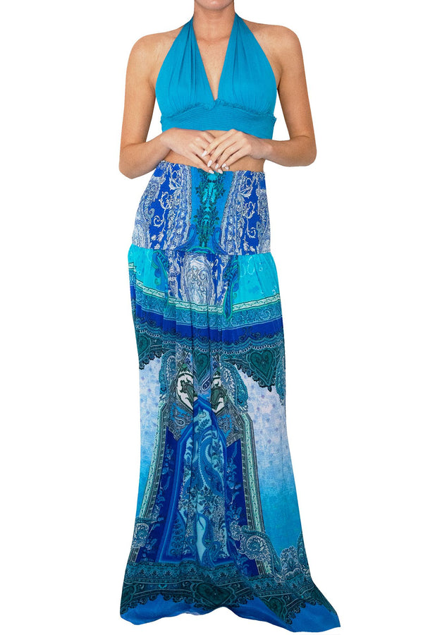 Designer Maxi Skirt in Blue