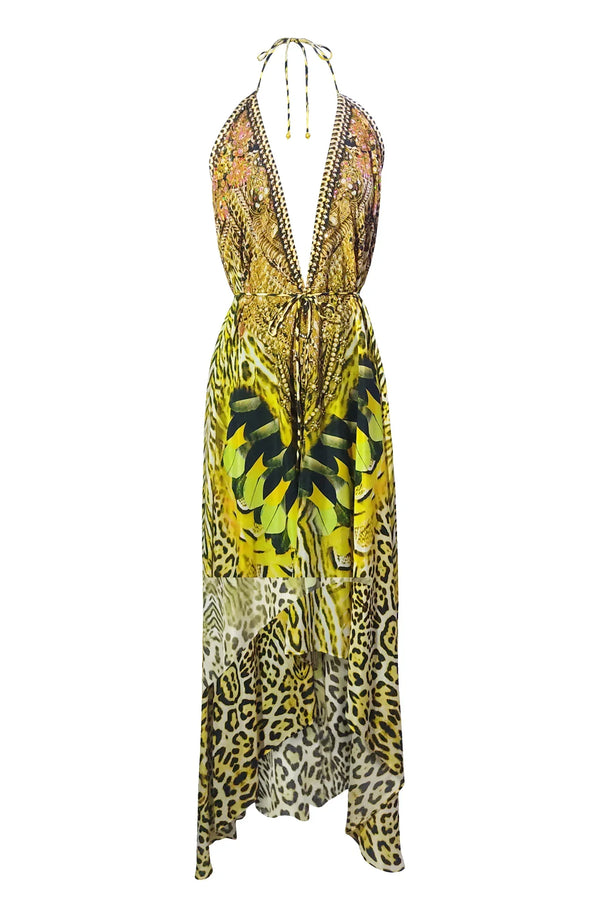 fitted lace wedding dress Yellow Formal Maxi Scarf Dress -Shahida – Shahida Parides